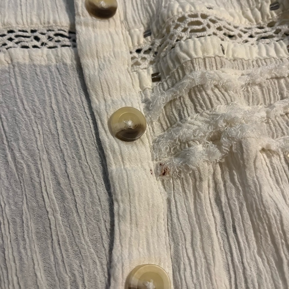 Free People Cream Button-Up Blouse with Lace Details - Picture 4 of 13